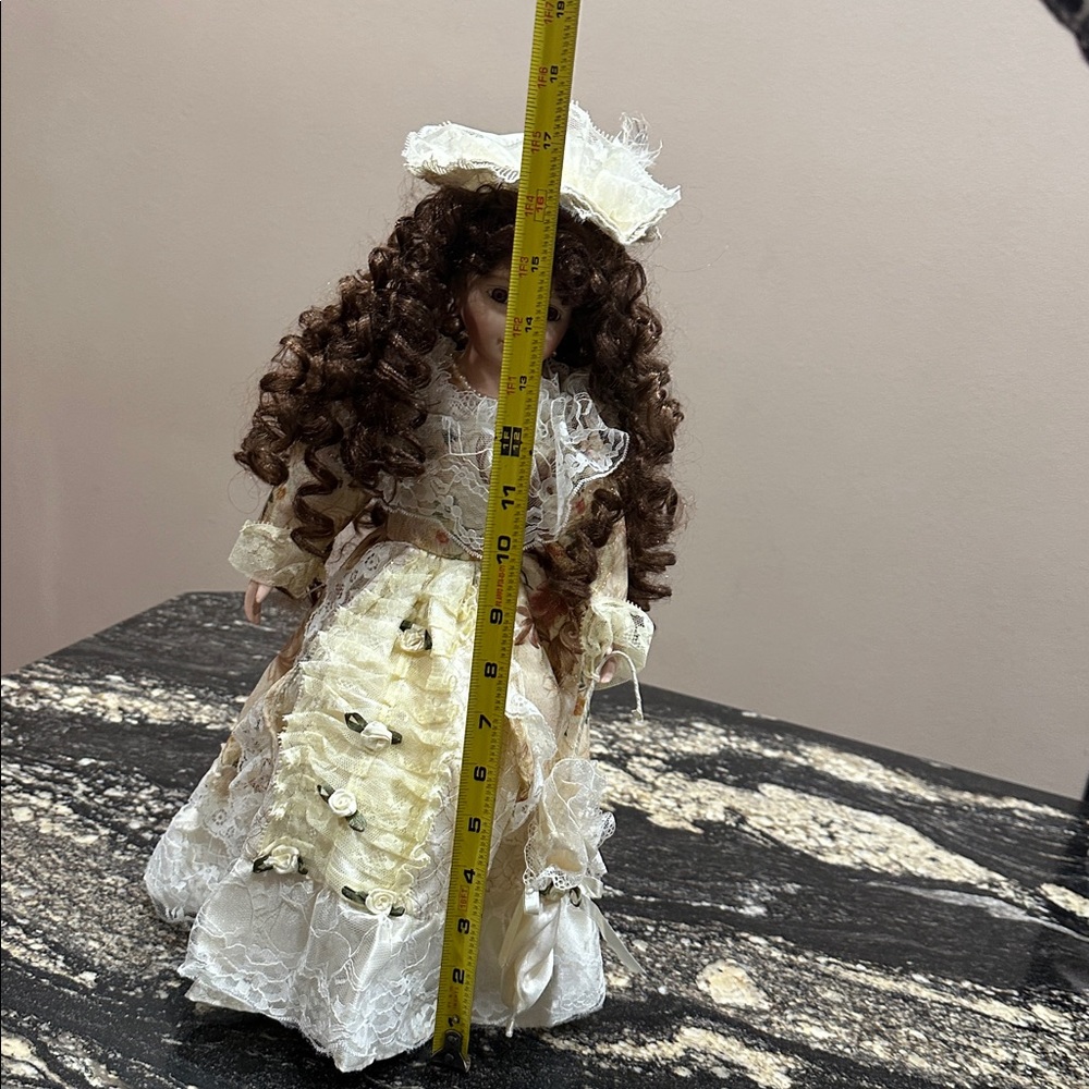 Porcelain Victorian-Style Doll in Cream and Brown - Picture 4 of 6